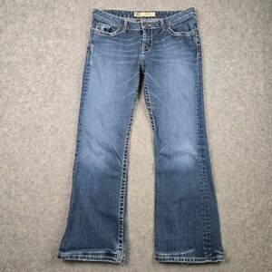 BKE Kate Jeans Womens 28x27 Blue Bootcut Low Rise Embroidered Y2K Distressed Hem